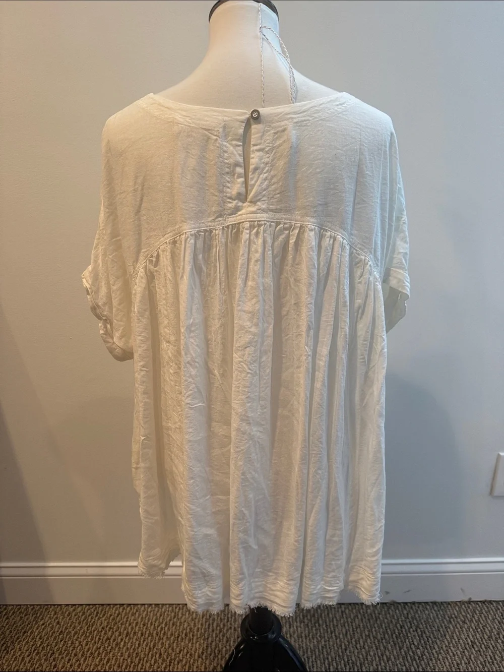 Free People Cream Babydoll Short Sleeve Tunic